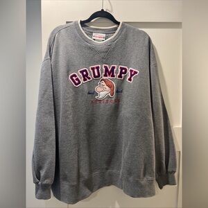 Disneyland Grumpy Snow White Sweatshirt Crew Neck Cotton Blend Gray XL